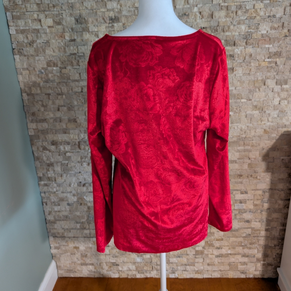 Red Floral Velvet Long Tunic Top 2XL Plus Size Romantic Soft Goth Y2K Inspired image 2